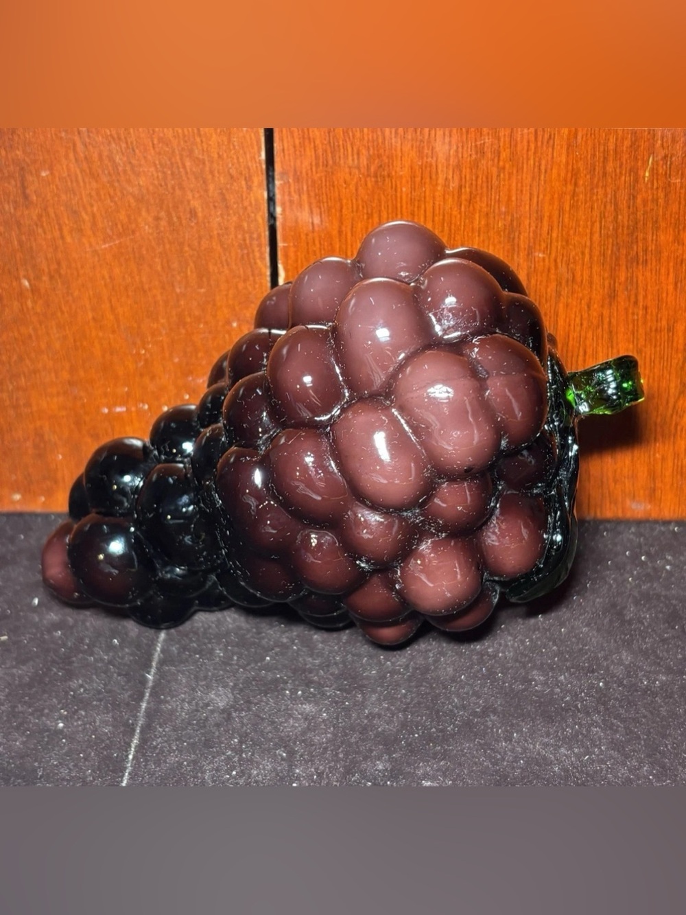 Vintage Murano Style Hand Blown Purple Glass Grape Cluster MCM Paperweight Décor